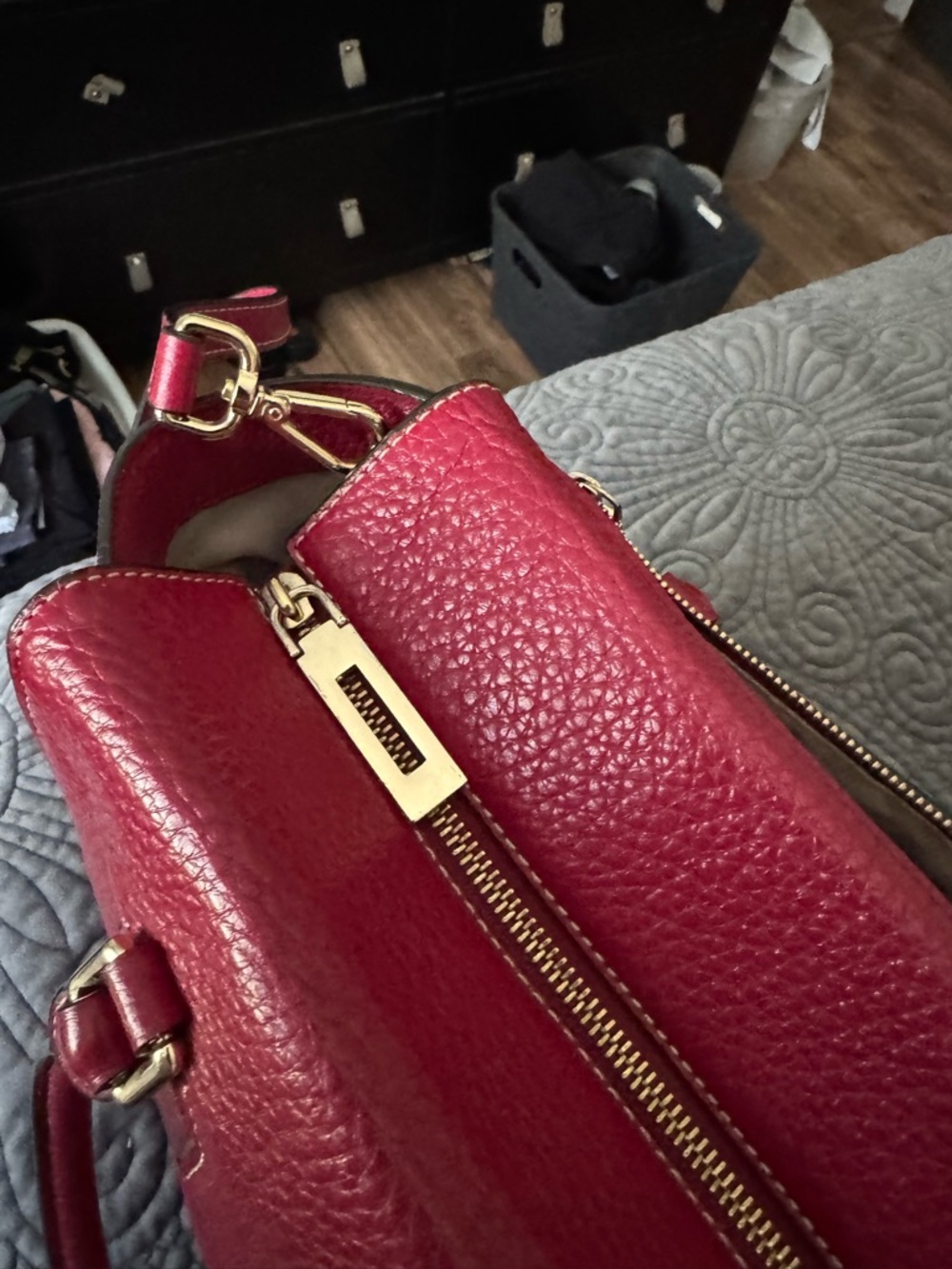 Michael Kors Selby Red Pebbled Leather Satchel with Gold Hardware - Picture 10 of 14